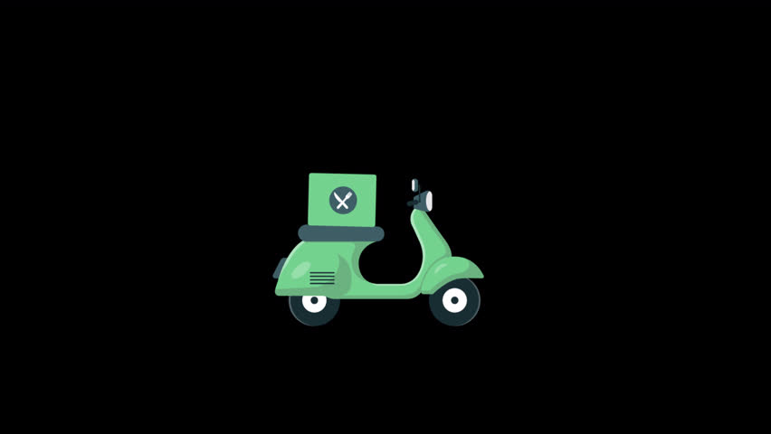 Animated Scooter with Box. Food Delivery Concept Video - Transparent