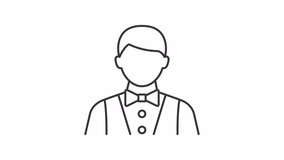 Waiter line animation. Casino worker animated icon. Shaking head, nodding. Table croupier. Restaurant employee, hospitality. Outline element on white background. HD video with alpha channel - Powered by Shutterstock - Get 15% off with code: PIKWIZARD15