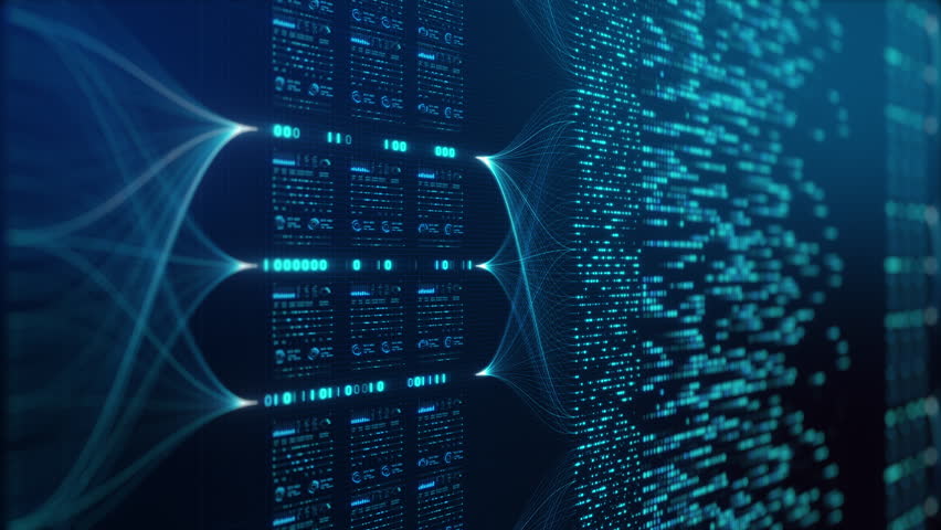 Neural Network Big Data Flow Visualization, Binary Code Matrix, AI Machine Learning Abstract Background, Quantum Computing, Cyber Security, Futuristic Technology Artificial Intelligence Digital Grid