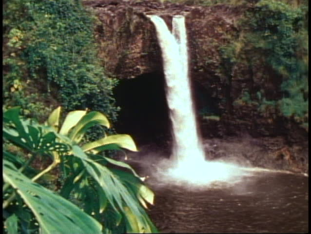 Waterfall, wide shot, Rainbow Falls, tropical scene