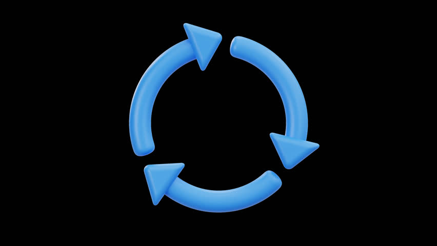 3D Three Arrows Rotating Process Icon Animation, 4K Animation, Alpha Channel