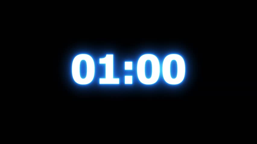 Neon Blue Glowing Countdown Timer Animation Displaying Digital Minutes and Seconds with Smooth Pulsing Glow, Dynamic Flicker Effects, and Crisp Bold Typography on Dark Background
