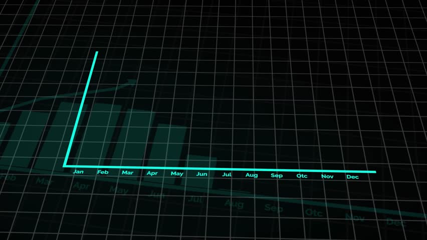 Glow Animated Bar and Line Chart Displaying Monthly Data Trends from January Through December with Pulsating Bars, Dynamic Grid Background, and Smooth Upward Arrow Motion - Powered by Shutterstock - Get 15% off with code: PIKWIZARD15
