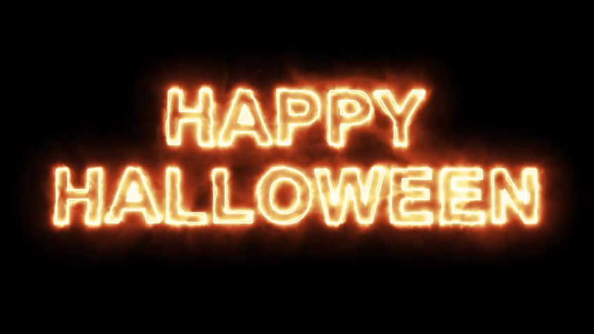 Happy Halloween text with fire effect on plain black background