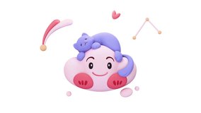 3d animation of fluffy blue cartoon cat sleeping lying on cloud floating in air with bubbles, stars, heart shape. Kawaii cloud with smiling face, blinking eyes, eyebrows, red cheeks, white background. - Powered by Shutterstock - Get 15% off with code: PIKWIZARD15
