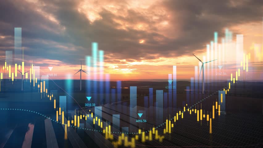 Investment finance in alternative energy,stock market chart business and exchange financial growth graph.Green energy in full development.Increase in electricity prices on the world market.