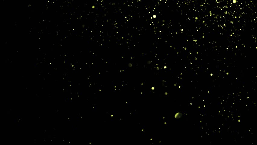 Golden particles moving in slow motion on black background 4k footage, Gold litters footage, particles moving footage, gold glitters footage, particles explosion. Animation video transparent backgroun