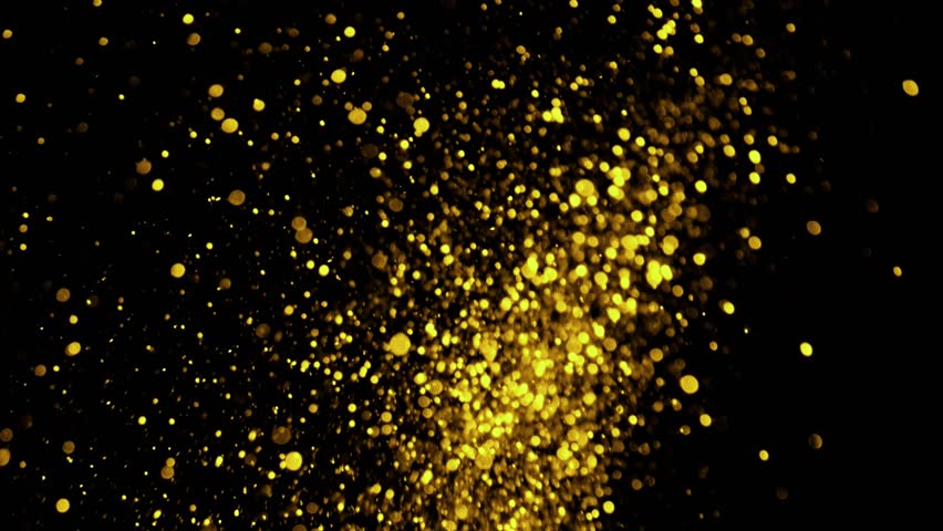 Golden particles moving in slow motion on black background 4k footage, Gold litters footage, particles moving footage, gold glitters footage, particles explosion. Animation video transparent backgroun