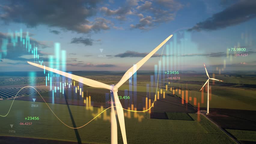 Green energy in full development.Increase in electricity prices on the world market.Investment finance in alternative energy,stock market chart business and exchange financial growth graph.