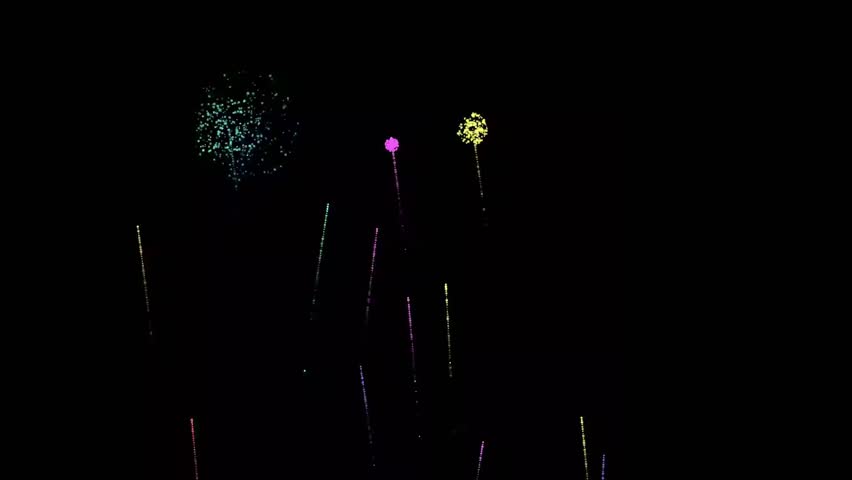 A dazzling fireworks animation explodes with vibrant colors against a deep solid black background for a stunning visual display