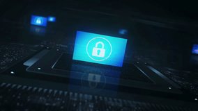 Cyber security padlock symbol flag on computer cpu. Digital protection icon banner digital and cyber technology concept animation with glitch. - Powered by Shutterstock - Get 15% off with code: PIKWIZARD15