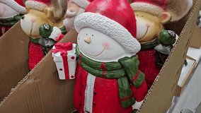 Snowman gift figurine Christmas toy village scene with a snowman toy and christmas tree, under the snow. toys in store, for children at christmas holidays close-up view - Christmas event concep - Powered by Shutterstock - Get 15% off with code: PIKWIZARD15