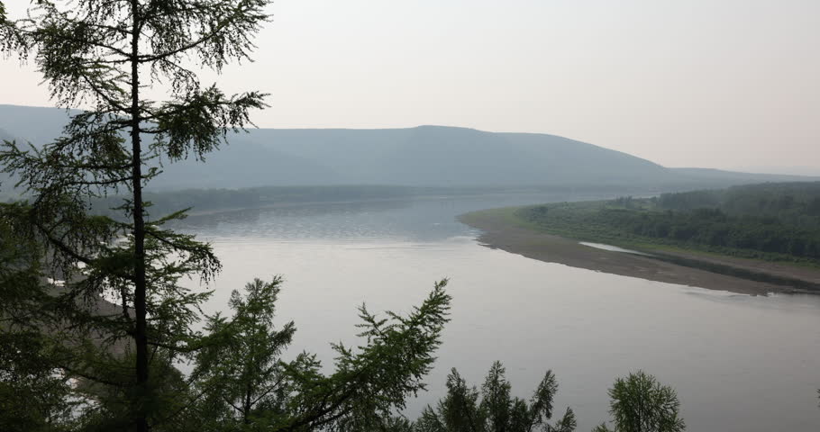 Heilongjiang River, or Amur River U-turn and forest landscape, 4K High Definition 