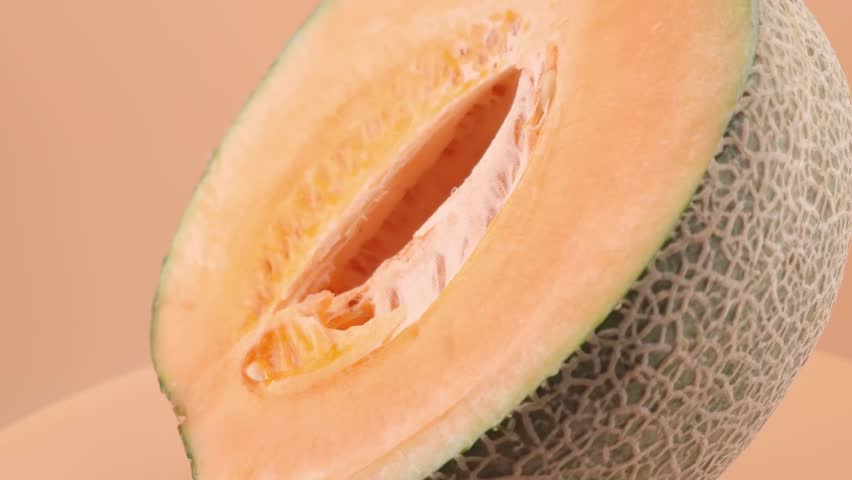 Cantaloupe half on empty space