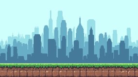 Pixel art city skyline and ground level for game design. Metropolis background for endless runner video game animation. - Powered by Shutterstock - Get 15% off with code: PIKWIZARD15