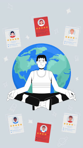 Mindful hiring 2D vertical animation. Global talent recruitment. Selecting diverse candidates star rating freelancers in HR animated character cartoon flat concept metaphor 4K video stop motion