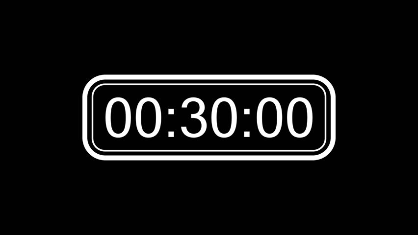 30 second countdown timer. 30 second timer countdown animation on black background. 4K video