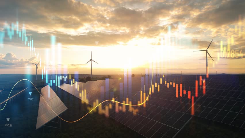 Increase in electricity prices on the world market. Green energy in full development.Investment finance chart,stock market business and exchange financial growth graph.