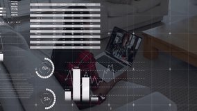 Woman starting multi-person call and watching animated data charts updating on laptop for business. Technology, analytics, data visualization, remote work, digital, modern, professional - Powered by Shutterstock - Get 15% off with code: PIKWIZARD15