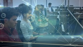 Classroom users typing at computers and demonstrating data network converging to front user smiling. Collaboration, connectivity, teamwork, digital, training, modern, education - Powered by Shutterstock - Get 15% off with code: PIKWIZARD15