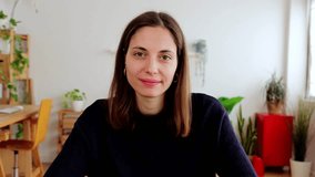 POV or portrait screen view of young adult pretty woman talking on laptop computer video call at home. Education, communication and virtual conference concept.  - Powered by Shutterstock - Get 15% off with code: PIKWIZARD15