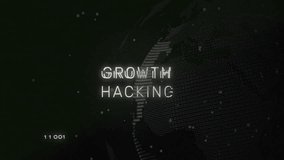 Fading in growth hacking text, glitching circuit surging globe spinning for data visualization. Technology, digital, futuristic, innovation, cyber, data, network - Powered by Shutterstock - Get 15% off with code: PIKWIZARD15