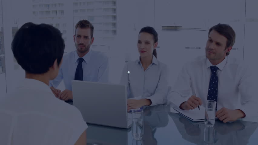 User icon appearing above candidate sitting table, activating network overlay across business panel. Professional networking, corporate communication, digital connection, teamwork, office environment, - Powered by Shutterstock - Get 15% off with code: PIKWIZARD15