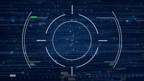 matrix code backdrop scrolling, central HUD reticle emerging, rotating, pulsing and scanning data. Futuristic, digital, interface, technology, cyber, cybersecurity, animation - Powered by Shutterstock - Get 15% off with code: PIKWIZARD15