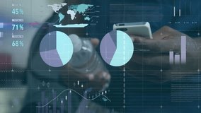 Finance analyst tapping smartphone to update charts and grabbing water bottle with data updating. Data, analytics, technology, collaboration, innovation, visualization, business - Powered by Shutterstock - Get 15% off with code: PIKWIZARD15