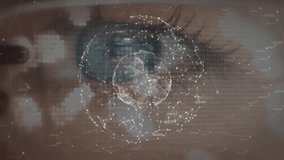 User tapping AR glasses and holographic sphere rotating over eye while visualizing data network. Futuristic, immersive, innovative, digital, interactive, technological, sleek - Powered by Shutterstock - Get 15% off with code: PIKWIZARD15