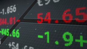 digital ticker board cycling red and green values, white –1.856 appearing initiating market shifts. Finance, technology, analytics, business, investment, data visualization, digital - Powered by Shutterstock - Get 15% off with code: PIKWIZARD15