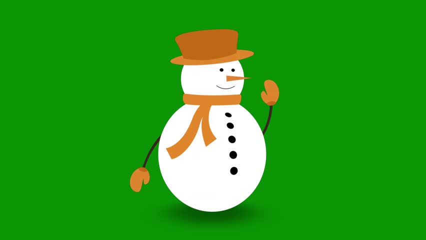 A snowman in hat and scarf wearing green screen animated chromakey background elements creative depth design composition motion gesture backgrounds illustration colorful figure cartoonish