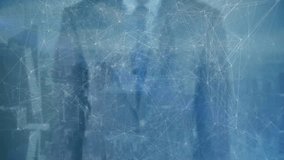 Executive guiding drifting network converging into rotating globe showing connectivity over skyline. Technology, innovation, futurism, digital, connectivity, business, corporate - Powered by Shutterstock - Get 15% off with code: PIKWIZARD15