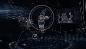 Male rugby player holding ball initiating data scan forming mesh pulsing markers analyzing motion. Athlete, sports, biomechanics, technology, visualization, innovation, performance - Powered by Shutterstock - Get 15% off with code: PIKWIZARD15