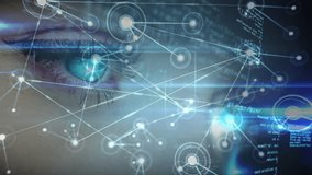 security system scanning woman eye, projecting reticle network nodes code and flares. Biometric, cybersecurity, digital, futuristic, innovation, technology, surveillance - Powered by Shutterstock - Get 15% off with code: PIKWIZARD15