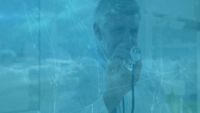 Cloud network revealing doctor stepping holding stethoscope toward camera for health diagnostics. Technology, healthcare, innovation, telemedicine, medical, digital, diagnostic - Powered by Shutterstock - Get 15% off with code: PIKWIZARD15