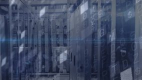 Data stream initiating globe rotating and ring orbiting tracing yearly growth across server racks. Technology, digital, futuristic, innovation, cyber, networking, analytics - Powered by Shutterstock - Get 15% off with code: PIKWIZARD15