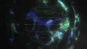 Rotating rings causing grid morphing into wireframe globe, icons emerging for network view. Technology, connectivity, digital, futuristic, innovation, cyberspace, data - Powered by Shutterstock - Get 15% off with code: PIKWIZARD15