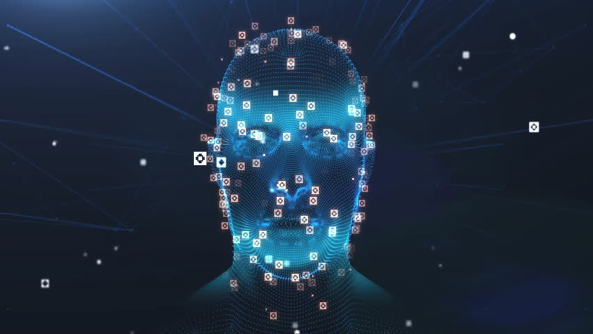 Forming glowing mesh head, data nodes appearing, rotating unveiling DNA helix, icons orbiting helix. Futuristic, technology, innovation, digital, science, virtual, abstract - Powered by Shutterstock - Get 15% off with code: PIKWIZARD15