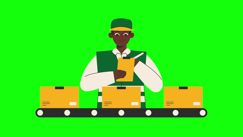  African Character with Delivery Cart on Green Screen