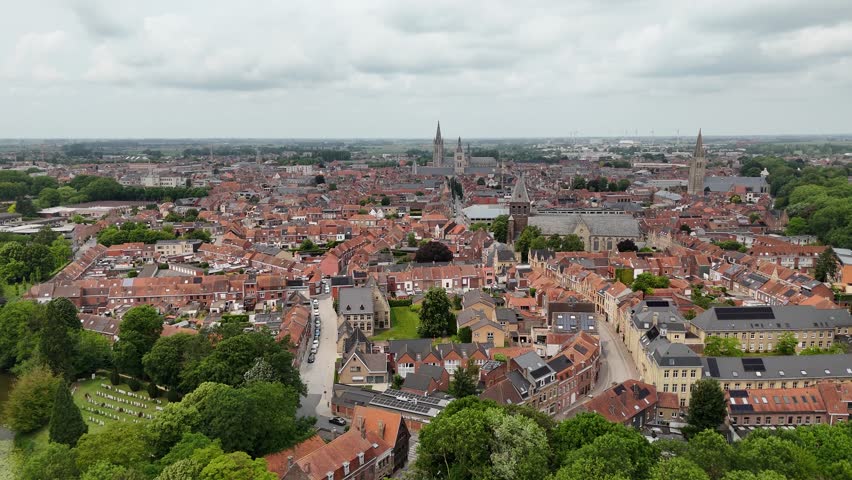 Ypres city Belgium drone,aerial low Panning shot 4K