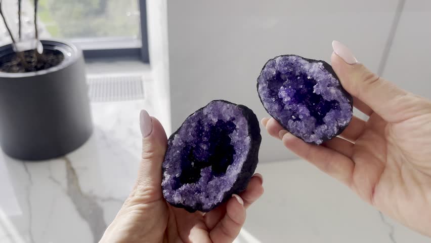 Close-Up of Amethyst Geode in Hands
