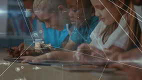 Children tapping keyboards and starting collaborative learning using animated data network overlays. Educational, technology, innovation, collaboration, digital, learning, classroom - Powered by Shutterstock - Get 15% off with code: PIKWIZARD15