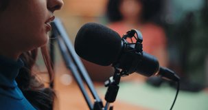 Mouth, woman and host with mic for podcast, content creation or live stream of interview on website. Creative, podcaster and people with tech for talk show, media and digital journalism in studio - Powered by Shutterstock - Get 15% off with code: PIKWIZARD15