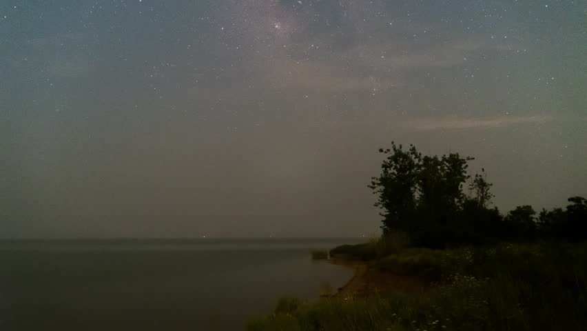 Beautiful Outdoor Reservoir Night Starry Sky Galaxy Scenery Timelapse Video
