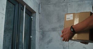 Postman Coming to Modern Office Building, Delivering Parcel Box for Recipient. Businesswoman Receiving Her Package with Online Shopping Order, Signing POD on Smartphone. Delivery or Postal Service. - Powered by Shutterstock - Get 15% off with code: PIKWIZARD15