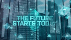 The Future Starts Today. Businessman Working in Office among Skyscrapers. Hologram Concept - Powered by Shutterstock - Get 15% off with code: PIKWIZARD15