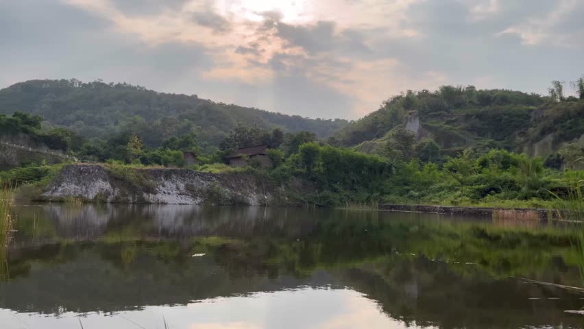 Beautiful lake when silhouetted by light in the afternoon