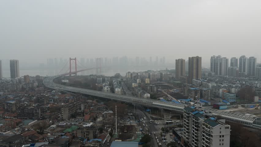 Beautiful China Wuhan Landmark Yangtze River Bridge Day to Night Delay