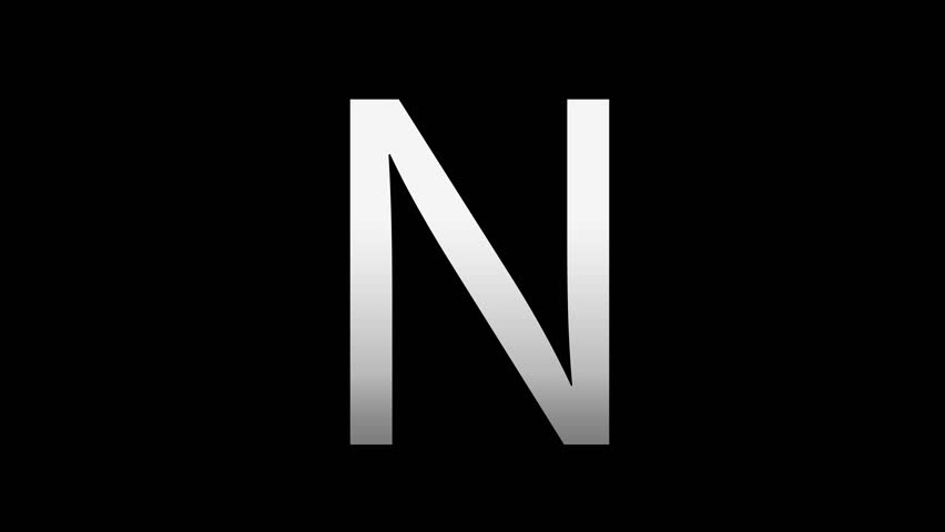Letter N with slice effect typography. Black solid and green screen background